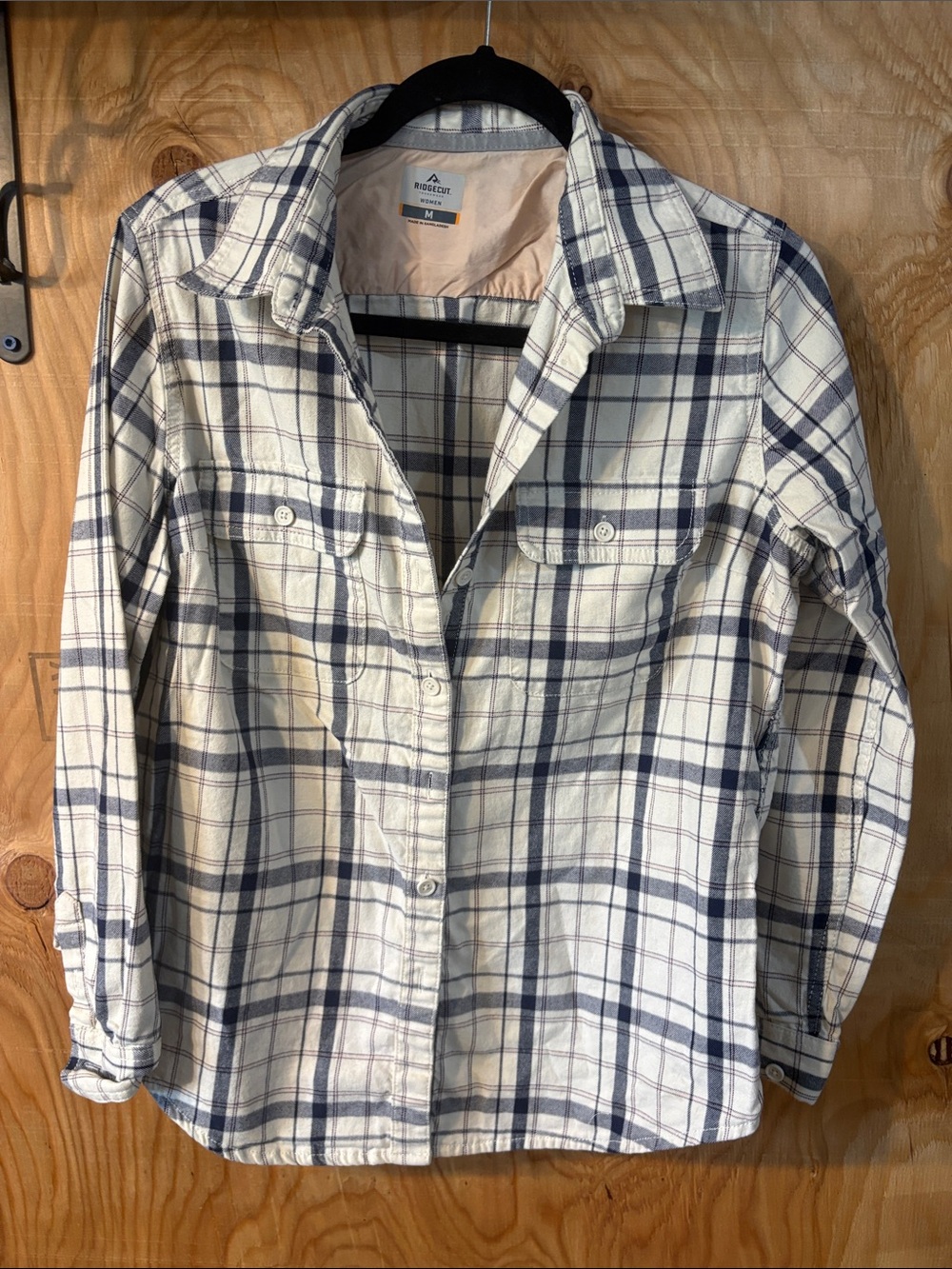 Women's Navy, Pink, and Cream Plaid Button-Down Shirt